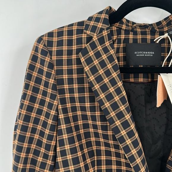 Scotch & Soda Atelier No 1 Plaid Single Button Blazer Navy Yellow Medium NWT - Picture 5 of 7